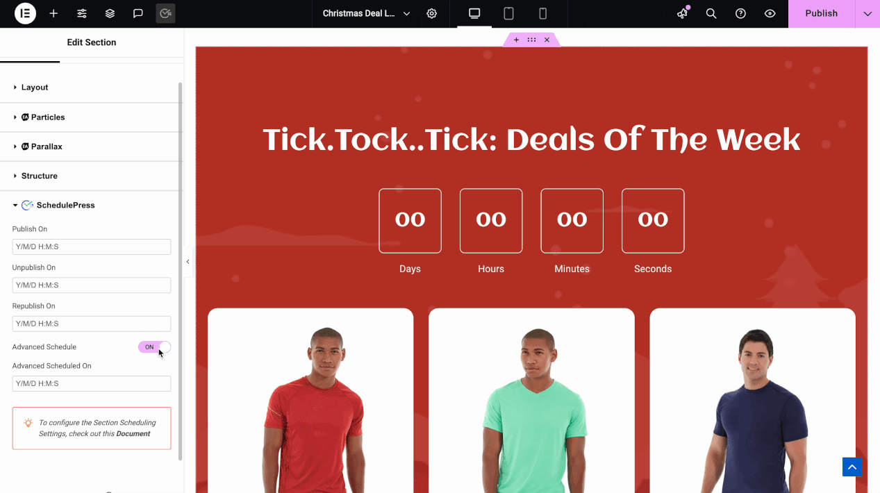 Schedule a Section in Elementor