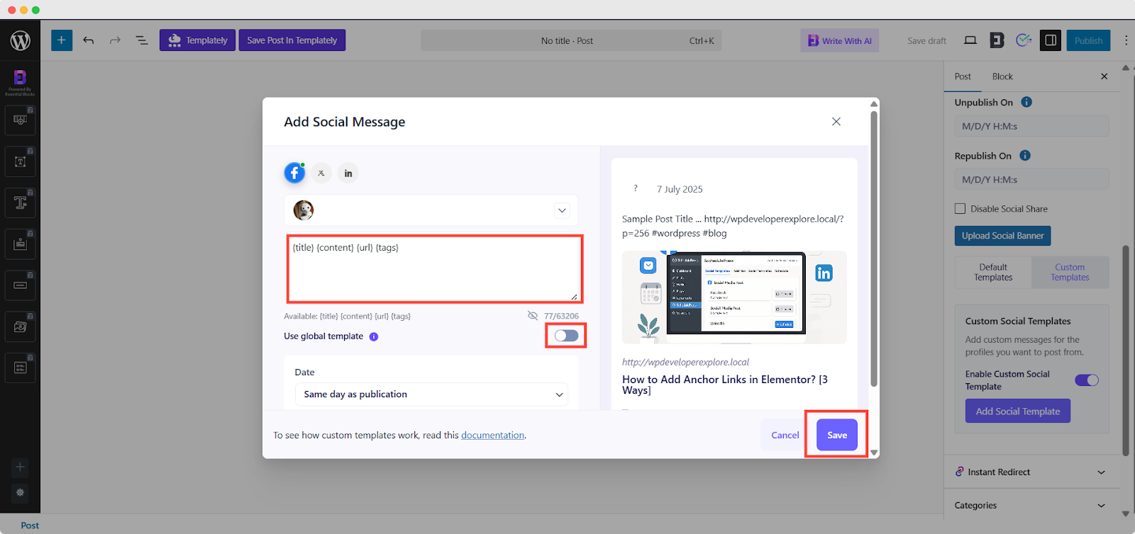 Add your custom social messages
