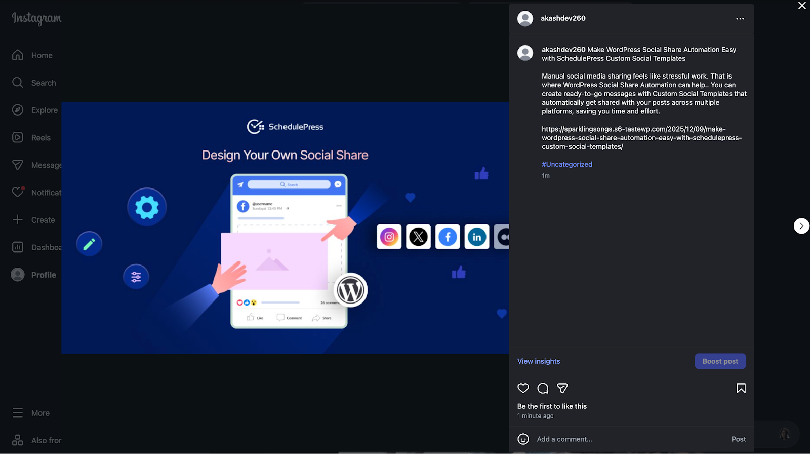 reshare WordPress posts on Instagram