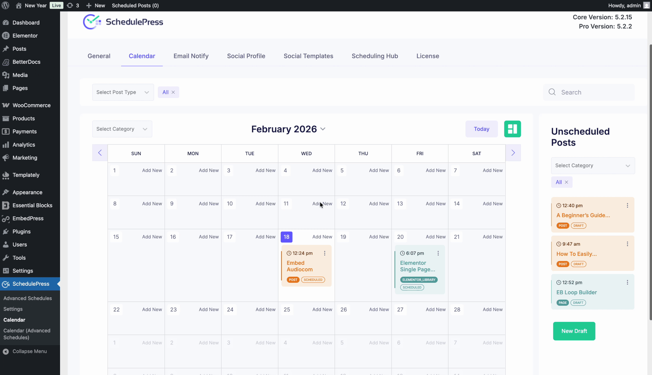social media management in WordPress
