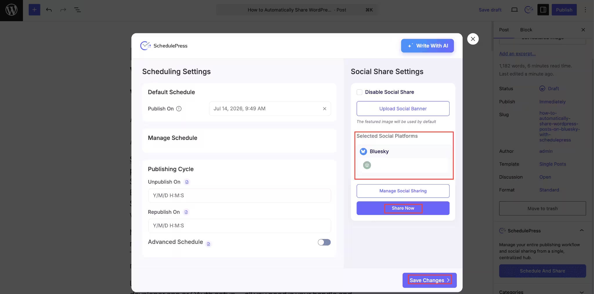 How to Auto-Post WordPress to Bluesky with SchedulePress (No API Setup Needed) 8 Auto-Post WordPress to Bluesky