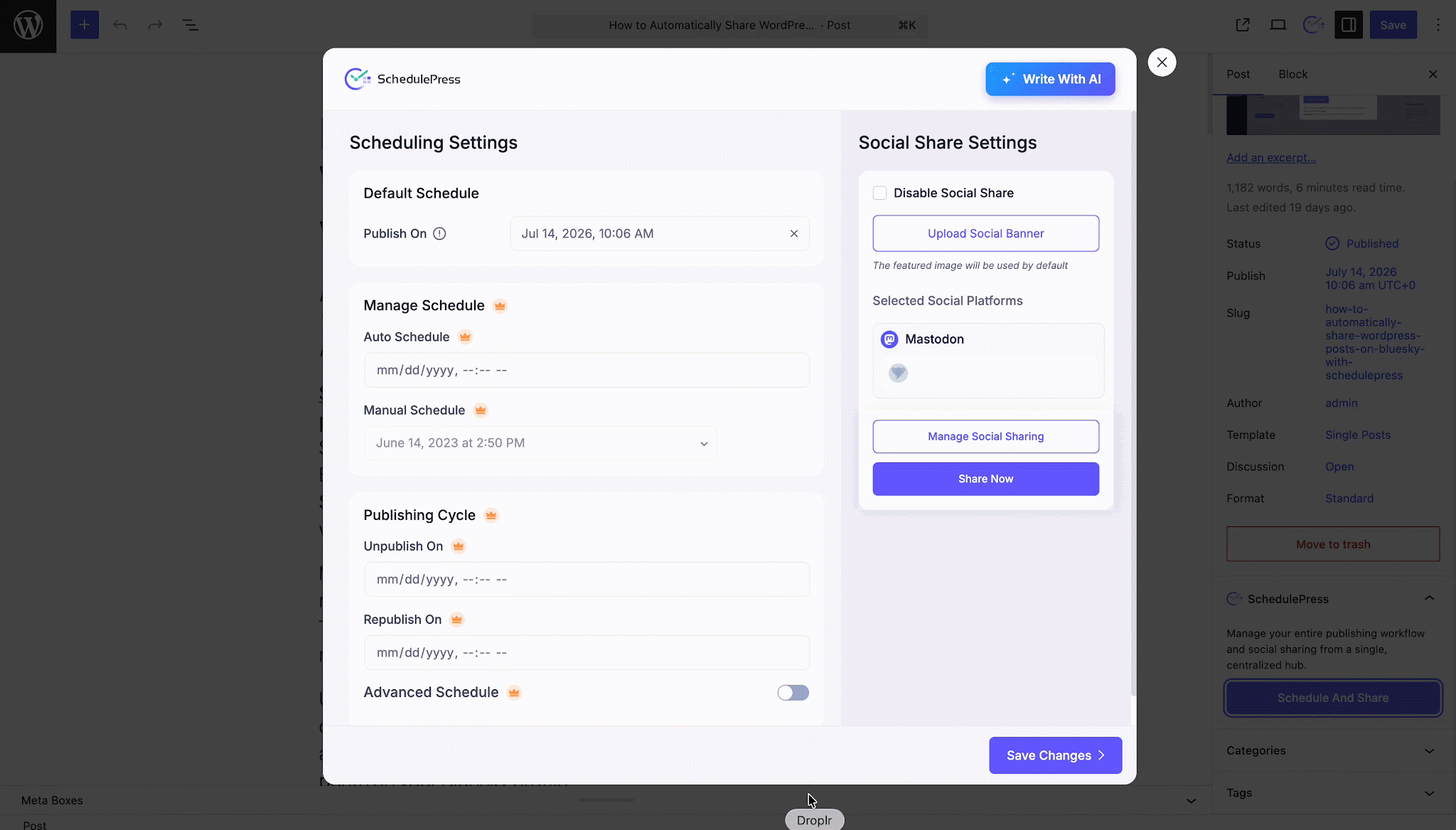 How to Automatically Share WordPress Posts on Mastodon with SchedulePress? 8 Update Mastodon social copies