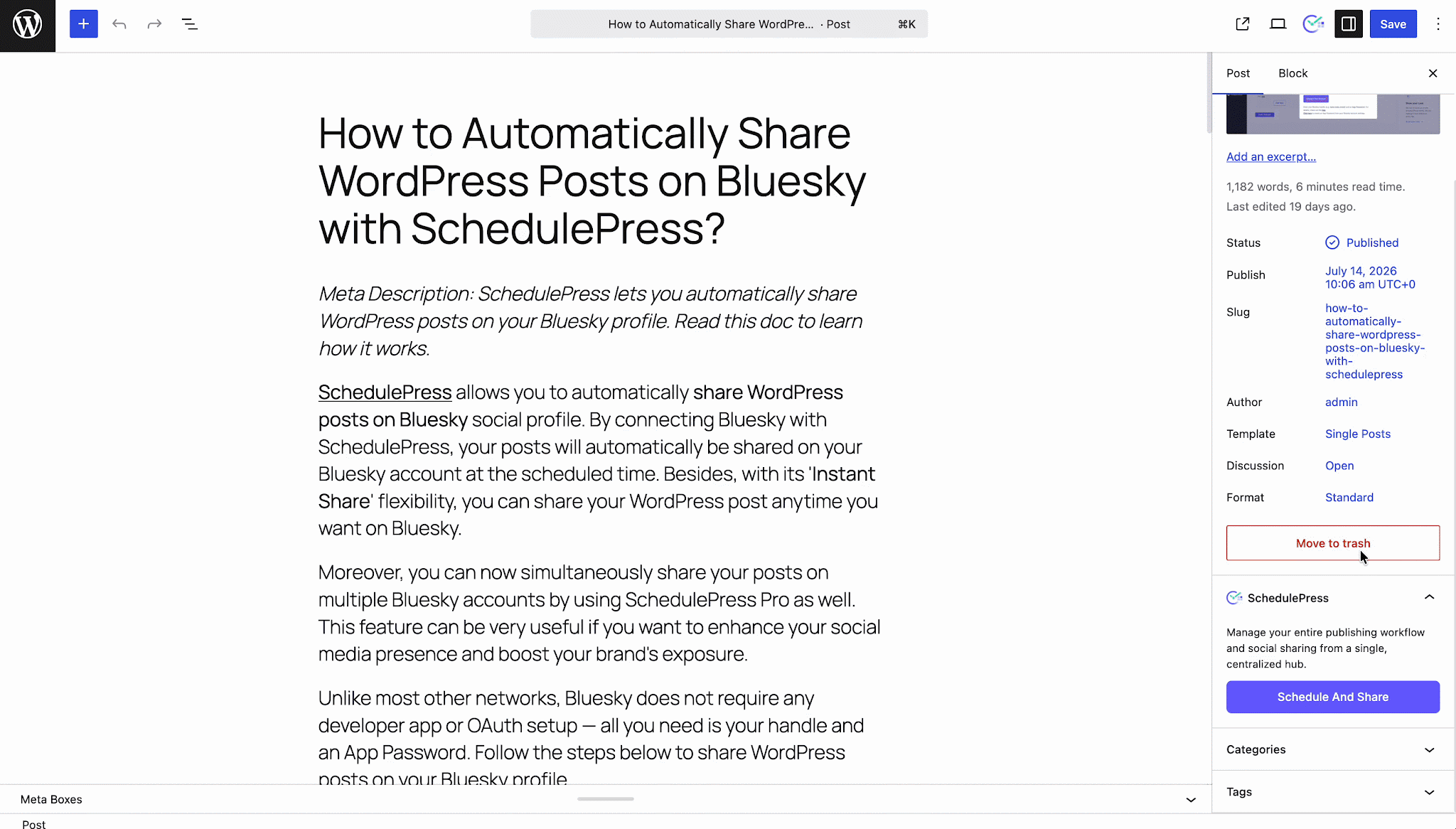How to Automatically Share WordPress Posts on Mastodon with SchedulePress? 7 Schedule And Share panel with Mastodon selected under Selected Social Platforms